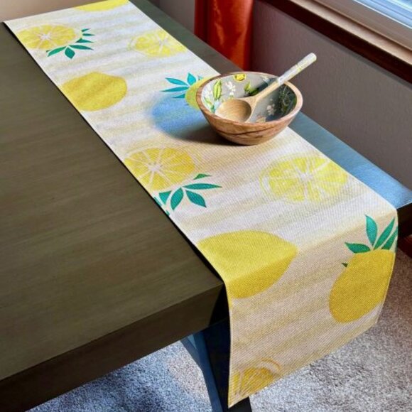 Casual Rustic Natural Beige Striped Lemon 72" Linen Summer Table Runner New - Picture 1 of 5